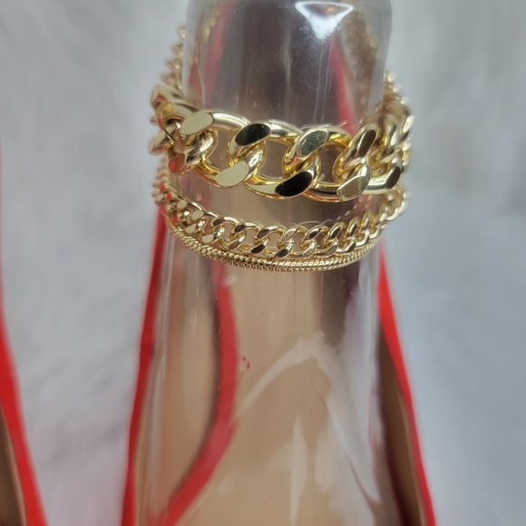 INC red suede pointed toe stiletto heels gold ankle bracelet. - Picture 6 of 11